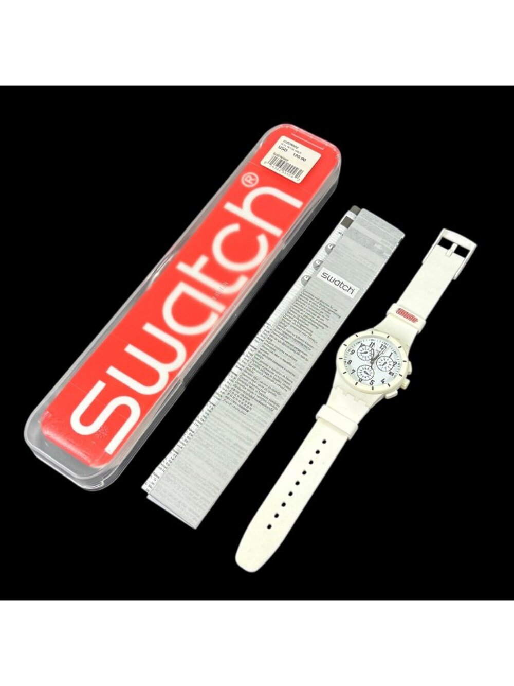 Swatch Watch Originals Twice Again White Chrono Silicone Band Swiss New SUSW402